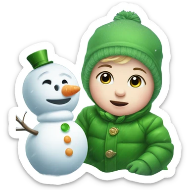 Irish baby with snowman in snowstorm sticker