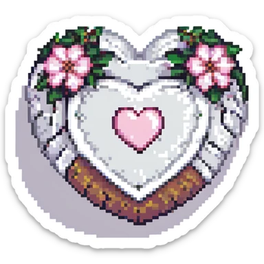 Make the silver accents and details extremely prominent and abundant on the heart with sakura, pixel art style, no background. sticker