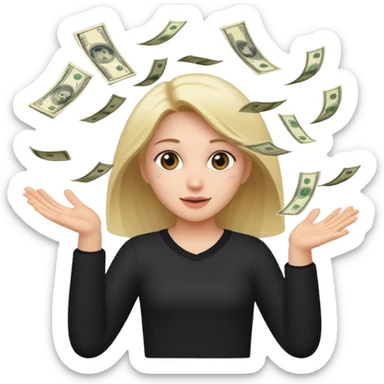 Haz un emote de una chica lanzado lluvia de billetes en formato gifg sticker