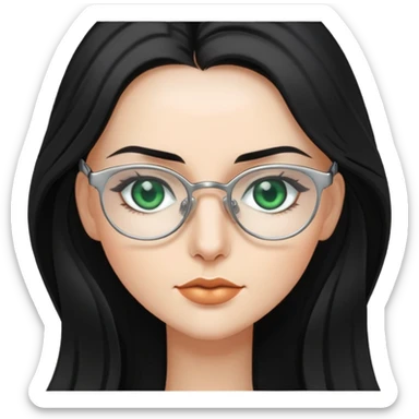 Woman with long, Black hair, Silver Glasses and with green eyes  sticker