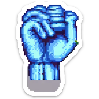 strong arm with visible veins, flexed to display power, classic 8-bit look, pixel art style sticker