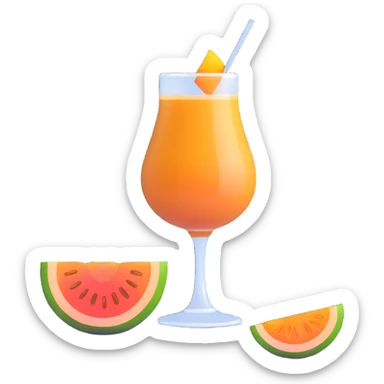 traditional layered carajillo in small clear glass showing golden liquor at bottom and coffee on top, with cantaloupe melon slice beside it sticker