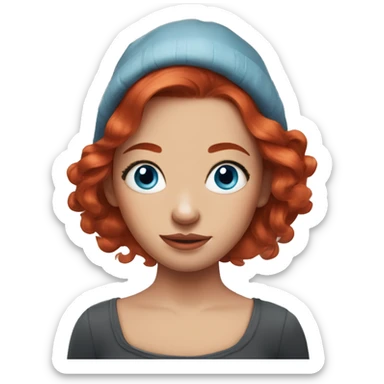 Girl with red hair, nose piercing, blue eyes and arm tattoos with a bunch of eggs sticker