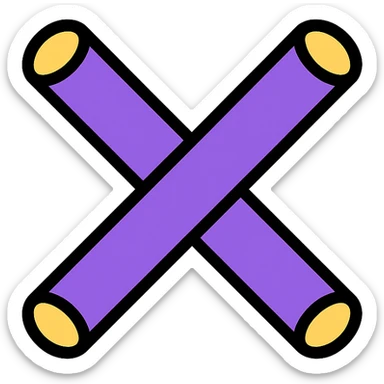 two purple pool noodles crossed to form an X, simple icon sticker