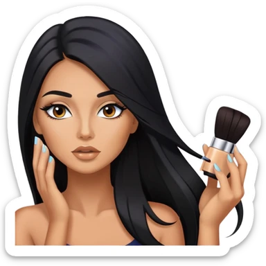 getting ready, putting makeup on, long black hair tanned woman, sexy sticker