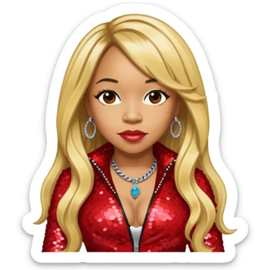 Tameka Tiny Harris from Xscape with long blonde hair, red sequin outfit sticker