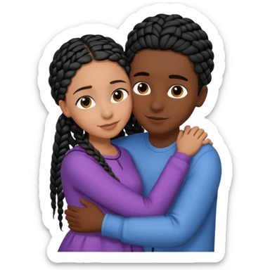 dark skin, black girl with black braids, hugging her middle eastern boyfriend with straight parted brown hair and light skin sticker