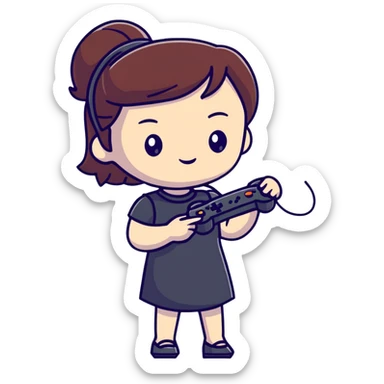 gamer girl in a fashionable dress holding a game controller sticker