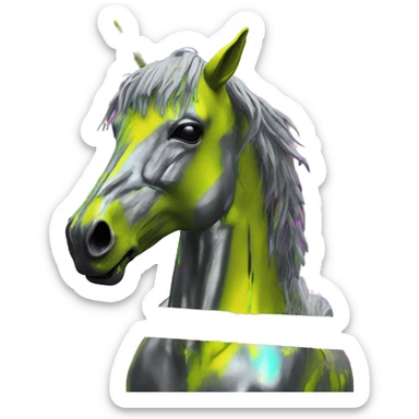 .Zombie_ Vaporwave black holographic oilslick zombie unicorn yellow caution tape graffiti Pegasus sticker