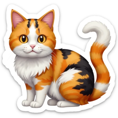 full body colourful calico tabby cat with disproportioned head with an anxious face and fully white front legs sticker