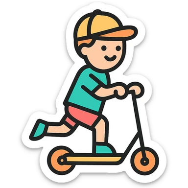 a boy riding a scooter sticker