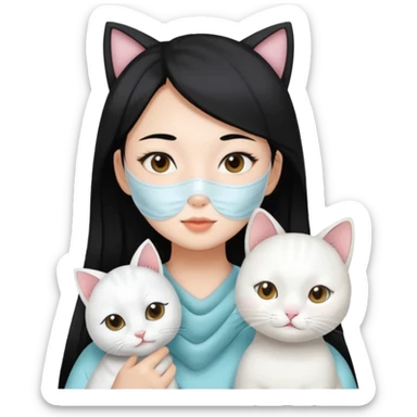 Asian girl with pooo hair and whole facial sheet with one  white cat sticker