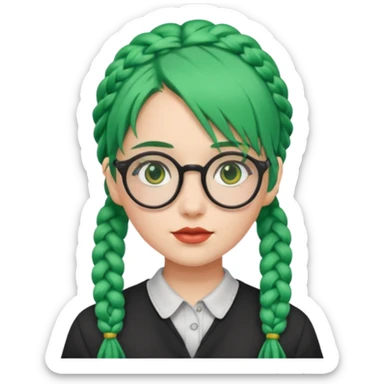 girl with green hairs, braids and spectacle sticker