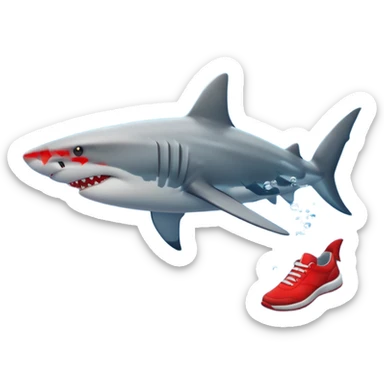 Genera un tiburón qué en cada aleta este un tenis rojos tipo puesto sticker