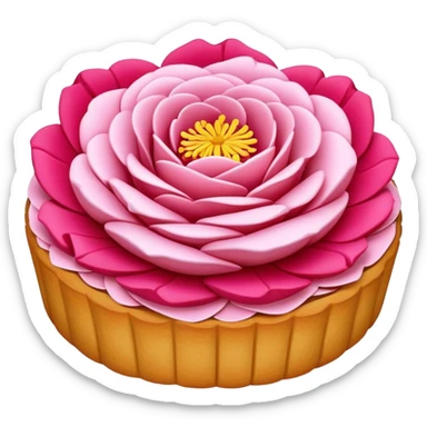 Yunnan Rose Flower Cake with visible petals in pastry, simplified emoji style with bold outlines and bright colors, cartoon style traditional Dian floral dessert sticker