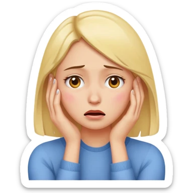 30s youthful woman, caring about self-management, worried expression and crying expression, poses touching face or thinking, feeling wondering why no suitable marriage partner appears, emoji style sticker