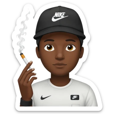Moreno com a camisa da Nike com boné preto e um cigarro na mão sticker