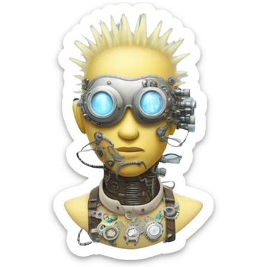 Pastel light yellow Mohawk cyborg head with silver steampunk goggles, goatee and circuits sticker
