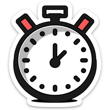 Stopwatch showing 1 minute and 58 seconds, hands pointing just before the 2-minute mark, symbolizing the two-minute rule in productivity sticker