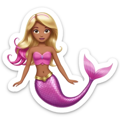 Brown skin blonde hair barbie mermaid with pink tail and pink highlights in hair  sticker