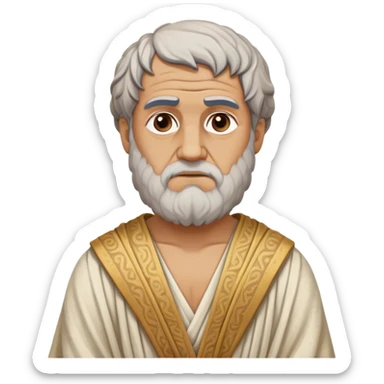 Cinematic Realistic portrait of Aristotle the philosopher, depicted as a wise, contemplative figure in detailed ancient Greek attire, with a textured draped robe and thoughtful expression, bathed in soft classical lighting that highlights his timeless intellect. sticker