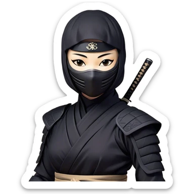 Clash of Clans aesthetic: Beautiful and Majestic Ninja Portrait Emoji, Rendered in serene poise with a gentle, confident smile and a refined masked visage, showcasing a sleek, artfully poised figure exuding calm and determined elegance in natural skin tone, Simplified yet exquisitely endearing features, highly detailed, glowing with a soft, drowsy nocturnal light, high shine, relaxed and utterly noble, stylized with an air of timeless stealth, soft glowing outline, capturing the essence of a majestic ninja whose graceful presence inspires epic covert adventures! sticker