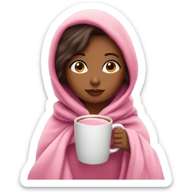 Brown girl in pink blanket drinking hot coco in a pink mug  sticker