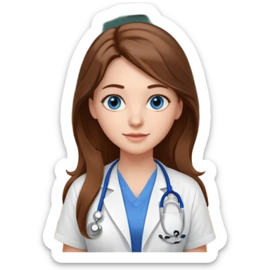 pretty female nursing student with long brown hair, blue eyes inside a classroom at university sticker
