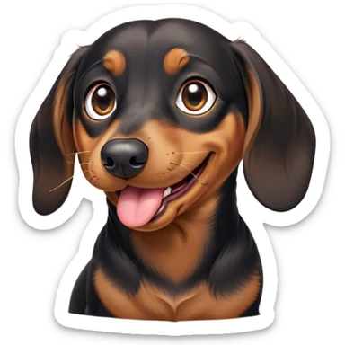 Cinematic Cute Yawning black and tan Dachshund Portrait Emoji, Head tilted slightly with a dramatic, wide-open yawn, showcasing a smooth black and tan coat with a subtle luster, floppy ears slightly drooping, round brown eyes barely open in drowsy contentment, Simplified yet irresistibly adorable features, highly detailed, glowing with a soft, cozy glow, high shine, relaxed yet expressive, stylized with a touch of whimsy, bright and endearing, soft glowing outline, capturing the essence of a sleepy yet affectionate companion, so drowsy it feels like it could stretch right out of the screen and curl up for a nap! sticker