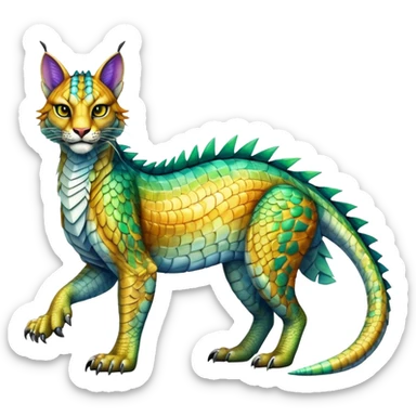 Shiny exotic iridescent Dragon-Tiger-type Lynx-Caracal-Crocodile-Bobcat-Fakémon-creature full body sticker