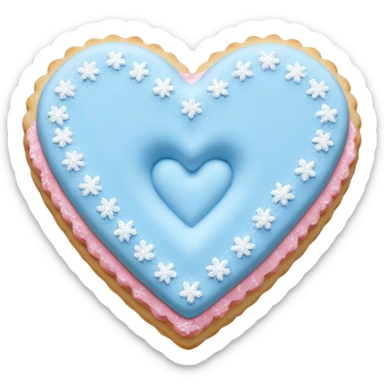 Realistic shortbread cookie in the shape of a heart with pastel blue sticker