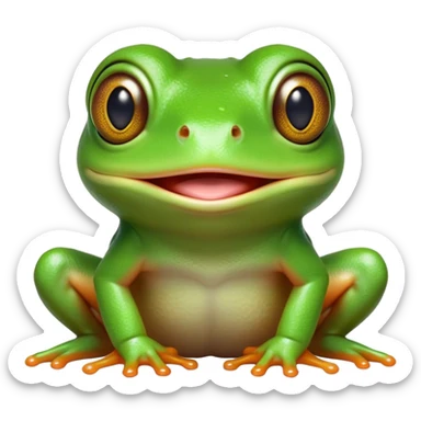 Cinematic Comical Green Tree Frog Portrait Emoji, Head tilted dramatically with an exaggeratedly amused expression, featuring a small, vibrant green body with wide, comically expressive eyes and quirky, textured skin, Simplified yet hilariously expressive features, highly detailed, glowing with a slightly sassy jungle glow, high shine, dramatic yet playful, stylized with an air of cheeky tropical mischief, soft glowing outline, capturing the essence of a meme-worthy green tree frog that looks ready to leap its way into viral fame! sticker