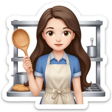 beautiful pale brunette girl with long hair baking sticker