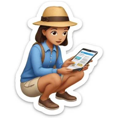 someone who's walking on a path and the person is reading a panel to learn about a flower. the person is reading a panel/ NOT A BOOK which is on the ground sticker