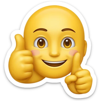 Classic apple style yellow emoji face smiling with hand in frame with their thumb and pointer finger crossed sticker