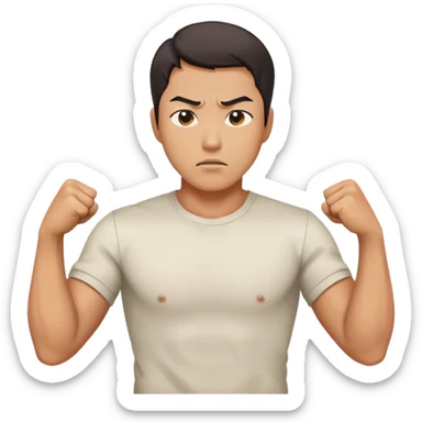 A determined Korean man in a shirt, clenching his fist with a confident expression. Emoji-style digital illustration sticker