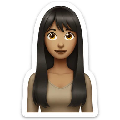female with long hair and bangs dark brown almost black hair with tan skin sticker