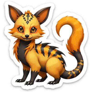 Rare warm-colored exotic cute epic aesthetic gothic colorful Salandit-Eevee-Civet-species-Fakemon-hybrid-creature, with intricate tattoo markings, full body sticker