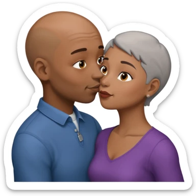 Brown bald man kissing brown woman with short grey hair sticker