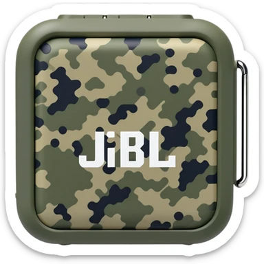 Minimalist JBL Go 4 speaker with digital camouflage pattern, pixelated military camo, clean simple design, compact bluetooth speaker sticker