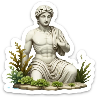 sunken white greek statue, include water and coral in the sea sticker