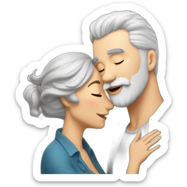 Man with gray hair and white beard kisses a woman with dark brown hair sticker