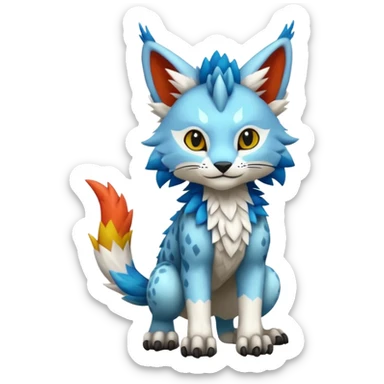 Colorful warm-colored randomly-colored brightly-colored tropical kawaii edgy cute Lynx-Trico-Sergal-Vernid-Fakémon-Pokémon-creature (full body) sticker