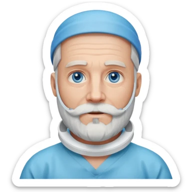 Older man with a full beard, a medical neck brace, and blue eyes. sticker