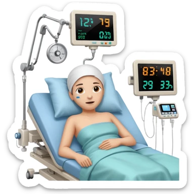 a patient waking up before a surgery, with monitors etc. A PATIENT NOT A DOCTOR sticker