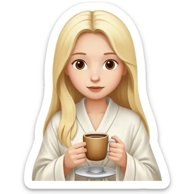 girl with long blonde hair drinking coffee wearing white robe sticker