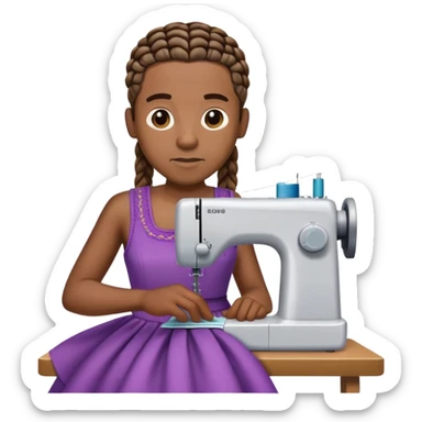 Black guy with cornrows sewing a dress sticker
