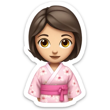 cute brunette girl with blue eyes in pink flower kimono sticker