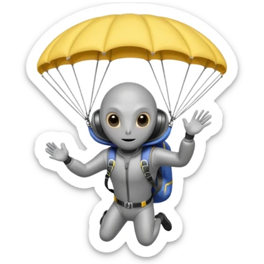 Skydiving grey alien with parachute and UFO sticker