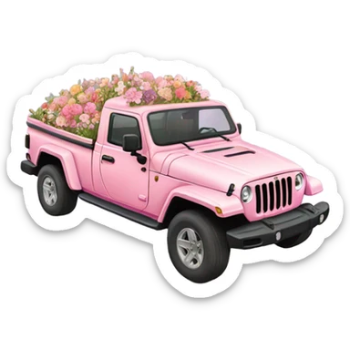 Realistic pink Jeep Gladiator with the truck bed full of pastel flowers. sticker